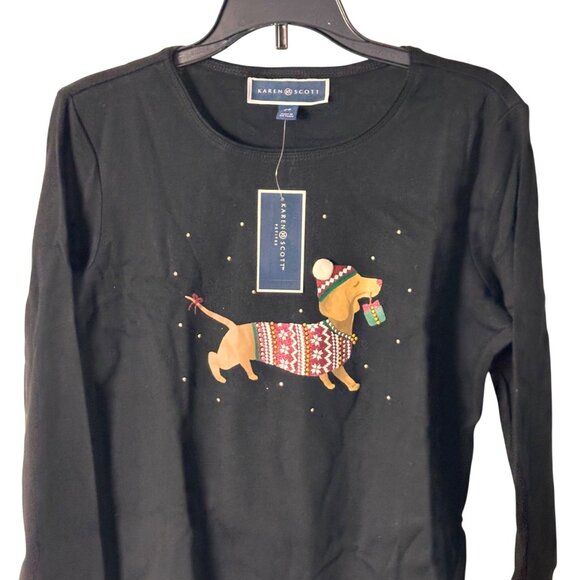 Karen Scott PSmall  Women Black Dachshund Christmas Long Sleeve Shirt - Picture 4 of 9